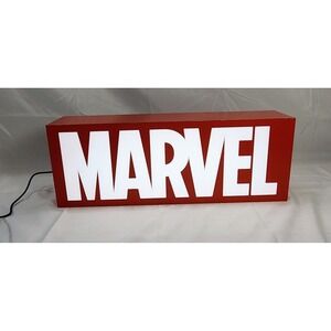 Marvel Red White Lighted Sign Plastic Metal MPN 16351 5V Collectible Display